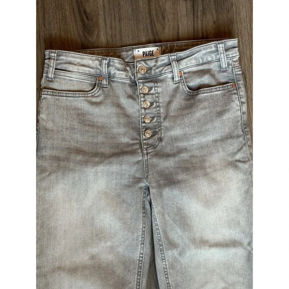 PAIGE Cindy‎ Cropped Boyfriend Jeans 30 Faded Asphalt Button Fly Raw Hem $258